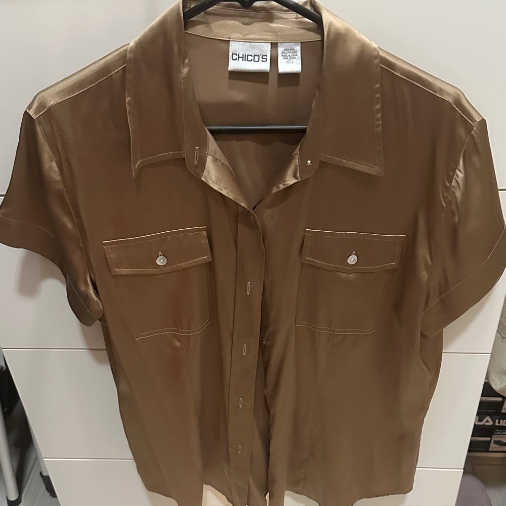 Chico's Metallic Gold Button Down Shirt